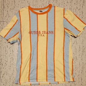 Guess Jeans Blue, Yellow & Orange Asap Rocky Stripe Oversized Crewneck T-Shirt
